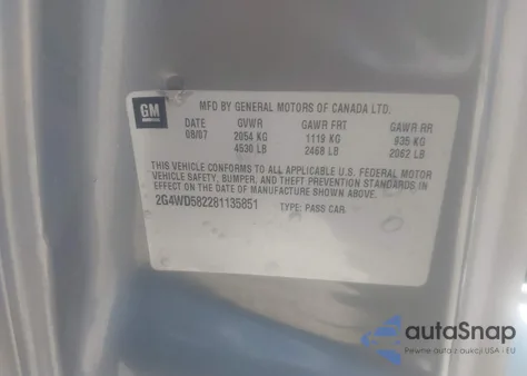 2008 Buick Lacrosse Cxl из США, поврежденный, VIN 2G4WD582281135851